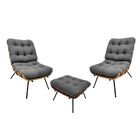 Kit 2 Poltronas Com Puff Decorativos Costela Suede Cinza