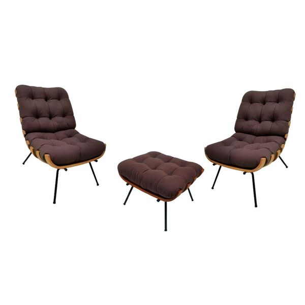 Kit 2 Poltronas Com Puff Decorativos Costela Suede Marrom