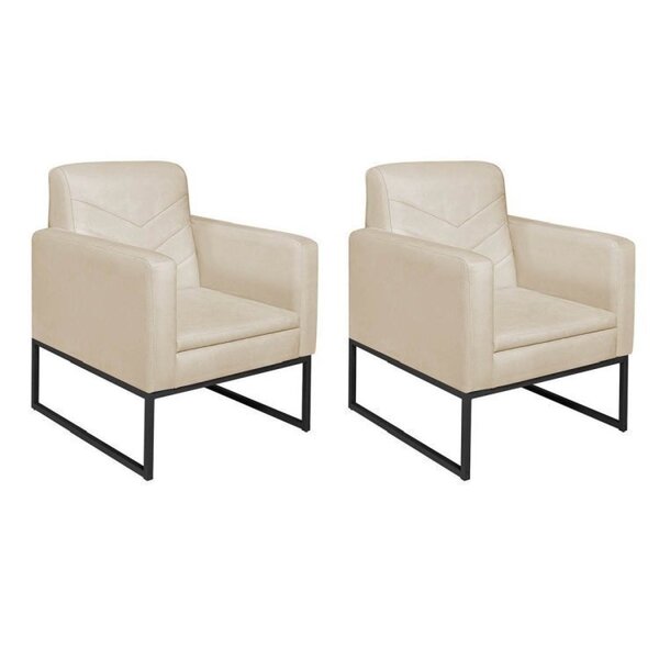 Kit 2 Poltronas Corano Base De Ferro Bali Bege/preto