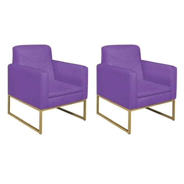 Kit 2 Poltronas Corano Base De Ferro Bali Roxo/dourado
