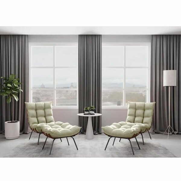 Kit 2 Poltronas Costela Com Puff Tecido Veludo Castor