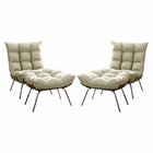 Kit 2 Poltronas Costela Com Puff Tecido Veludo Castor