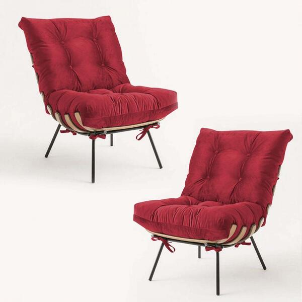 Kit 2 Poltronas Costela De Estar Suede Vermelho