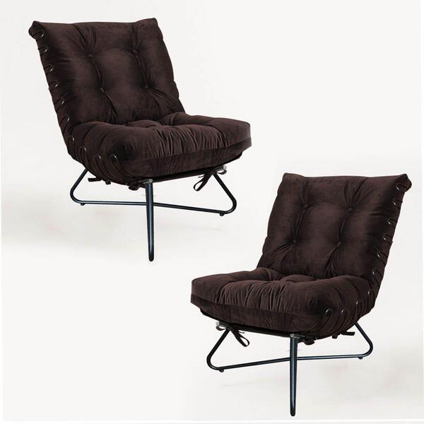 Kit 2 Poltronas Costela Ferro Industrial Corino Marrom