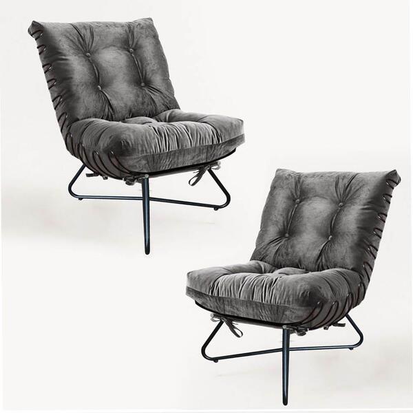 Kit 2 Poltronas Costela Ferro Industrial Suede Cinza