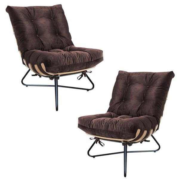 Kit 2 Poltronas Costela Madeira Corino Marrom