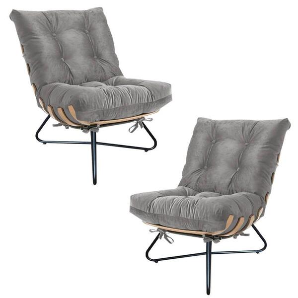 Kit 2 Poltronas Costela Madeira Suede Cinza