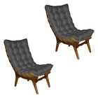 Kit 2 Poltronas Costela Suede Base Madeira Castanho - Pallazi