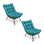 Kit 2 Poltronas Costela Suede Base Metálica - Pallazio - Azul