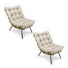 Kit 2 Poltronas Costela Suede Base Metálica - Pallazio - Bege