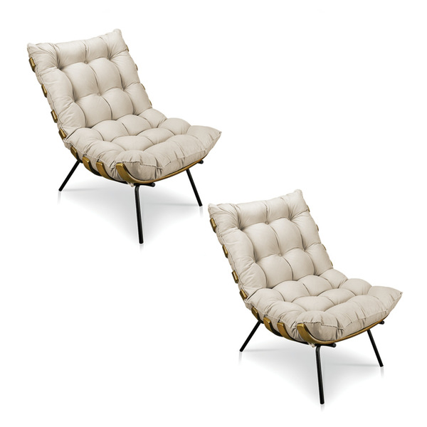 Kit 2 Poltronas Costela Suede Base Metálica - Pallazio - Bege