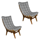 Kit 2 Poltronas Costela Suede Cinza Base Madeira Castanho - P