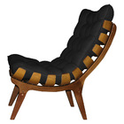 Kit 2 Poltronas Costela Suede Preto Base Madeira Castanho - P