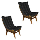 Kit 2 Poltronas Costela Suede Preto Base Madeira Castanho - P