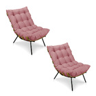 Kit 2 Poltronas Costela Suede Rosê Base Metálica - Pallazio