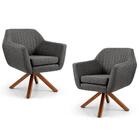 Kit 2 Poltronas Dani Base Linho Tressê Cinza Domi