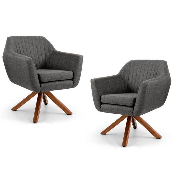 Kit 2 Poltronas Dani Base Linho Tressê Cinza Domi