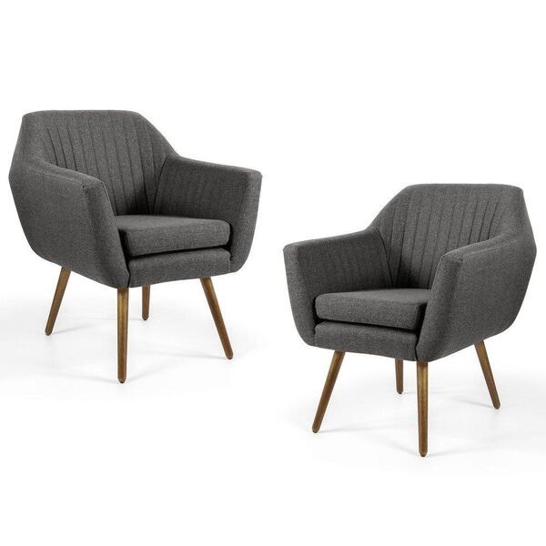 Kit 2 Poltronas Dani Pés Palito Madeira Linho Tressê Cinza