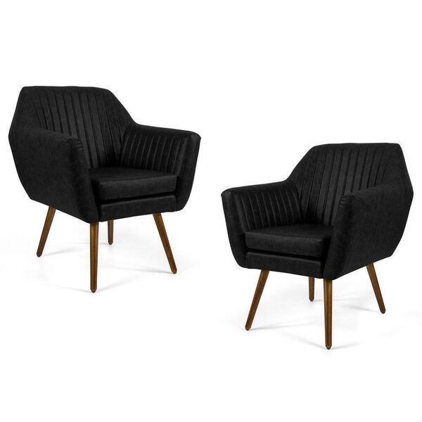 Kit 2 Poltronas Dani Pés Palito Madeiracorano Tressê Preto