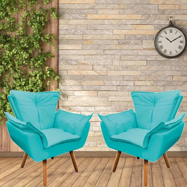 Kit 2 Poltronas Dante Pés Palito Ciano Bnn Decor