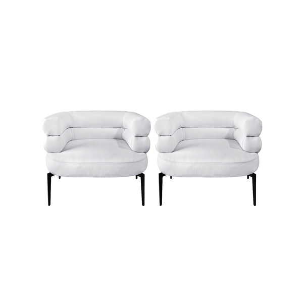 Kit 2 Poltronas De Couro Decorativas Thalia Branco- Touro E C