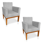 Kit 2 Poltronas Decorativa Amanda Suede Base Madeira Castanho