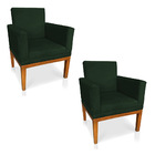 Kit 2 Poltronas Decorativa Amanda Suede Verde Base Madeira Ca