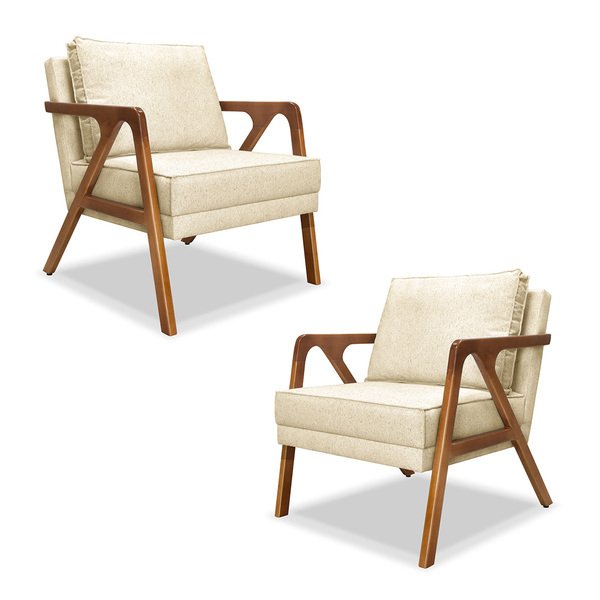 Kit 2 Poltronas Decorativa Ana Para Sala De Estar Linho Bege