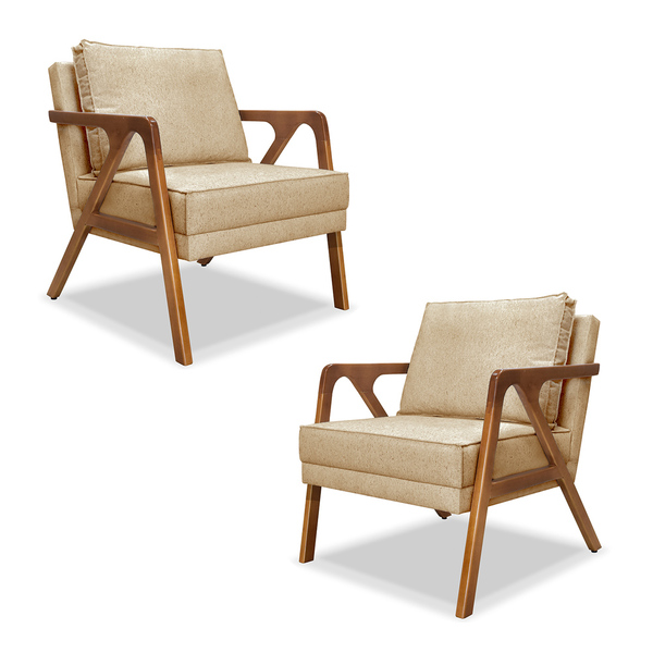 Kit 2 Poltronas Decorativa Ana Para Sala De Estar Linho Doura