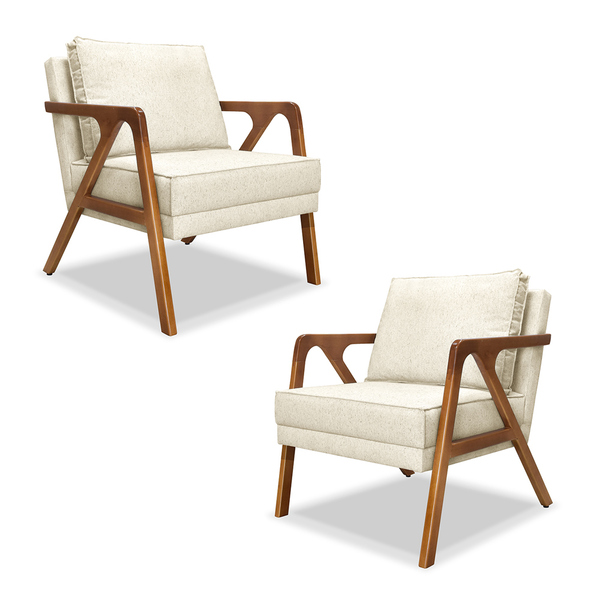 Kit 2 Poltronas Decorativa Ana Para Sala De Estar Linho Off W