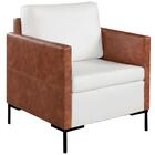 Kit 2 Poltronas Decorativa Anna Linho Off White Couro Caramel