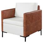 Kit 2 Poltronas Decorativa Anna Linho Off White Couro Caramel