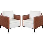 Kit 2 Poltronas Decorativa Anna Linho Off White Couro Caramel