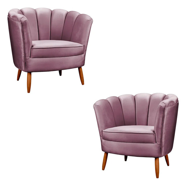 Kit 2 Poltronas Decorativa Ariel Petala Com Pés De Madeira St