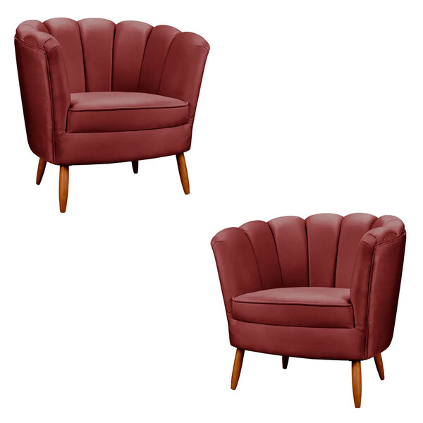 Kit 2 Poltronas Decorativa Ariel Petala Com Pés De Madeira St