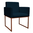 Kit 2 Poltronas Decorativa Base De Ferro Bronze Veludo Azul M