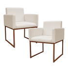 Kit 2 Poltronas Decorativa Base De Ferro Bronze Veludo Bege -