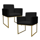 Kit 2 Poltronas Decorativa Base De Ferro Gold Veludo Preto -