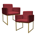 Kit 2 Poltronas Decorativa Base De Ferro Gold Veludo Vermelho