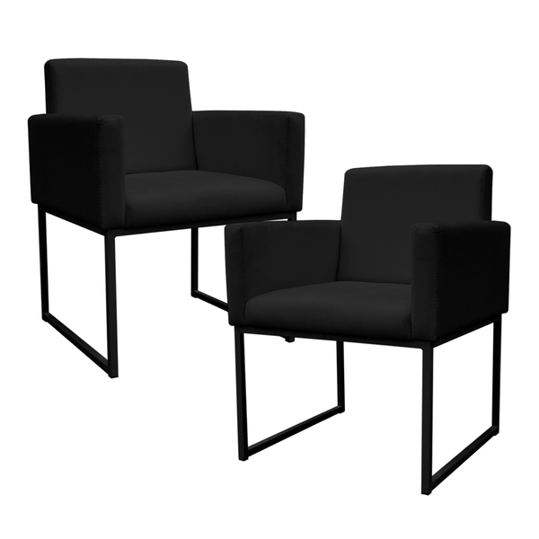 Kit 2 Poltronas Decorativa Base De Ferro Preto Veludo Preto -