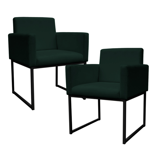 Kit 2 Poltronas Decorativa Base De Ferro Preto Veludo Verde -