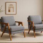 Kit 2 Poltronas Decorativa Braço De Madeira Mona Linho Cinza