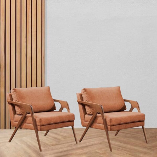 Kit 2 Poltronas Decorativa Braço De Madeira Mona Linho Terrac