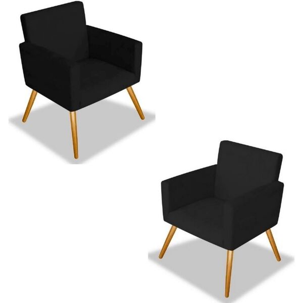 Kit 2 Poltronas Decorativa Cadeira Recepcao Nina Preta