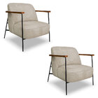 Kit 2 Poltronas Decorativa Celeste Linho Bouclê Bege Base De