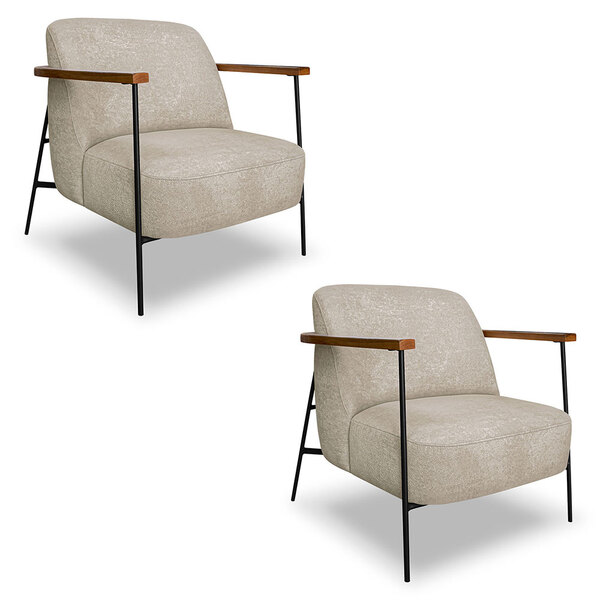 Kit 2 Poltronas Decorativa Celeste Linho Bouclê Bege Base De