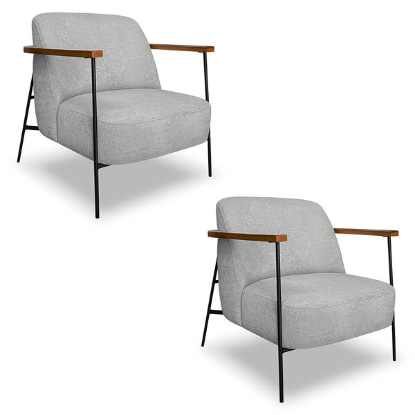 Kit 2 Poltronas Decorativa Celeste Linho Bouclê Cinza Claro B