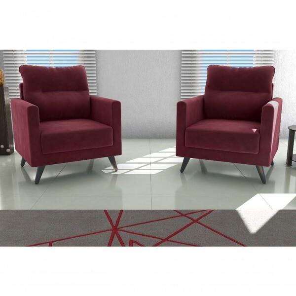 Kit 2 Poltronas Decorativa Chicago -vinho Veludo