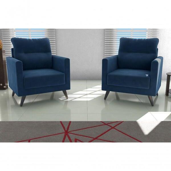 Kit 2 Poltronas Decorativa Chicago - Azul Marinho Veludo