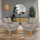 Kit 2 Poltronas Decorativa E Puff Opala Luxo Linho Cappuccino